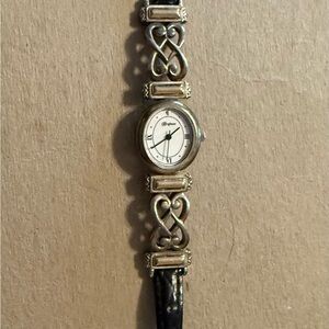 Brighton Silver& Black Watch Band 8” leather band metal needs a battery